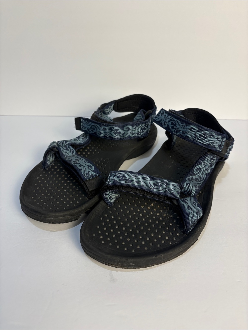 Black Sandal with Blue Patterned Straps - Women's Outdoor Sandal